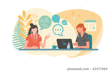 Employer and candidate talking at job interview 81477469