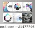 Vector layout of square format covers design templates with abstract shapes and colors for trifold brochure, flyer, magazine, cover design, book design, brochure cover. 81477796