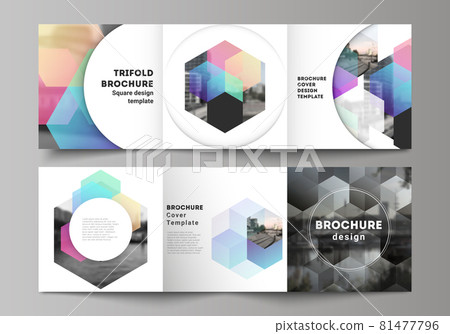 Vector layout of square format covers design templates with abstract shapes and colors for trifold brochure, flyer, magazine, cover design, book design, brochure cover. 81477796