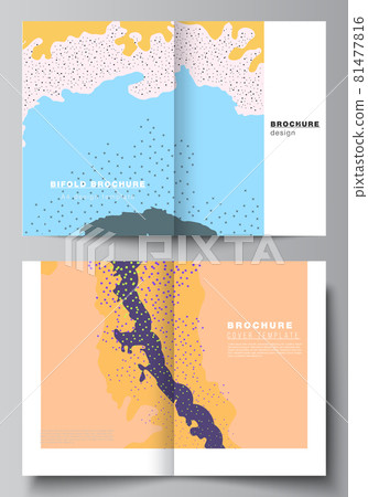 Vector layout of two A4 cover mockups design templates for bifold brochure, flyer, cover design, book design, brochure cover. Japanese pattern template. Landscape background decoration in Asian style. 81477816