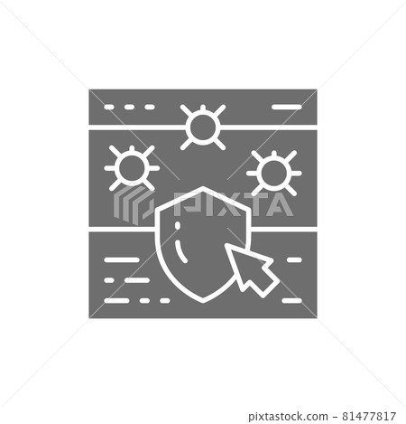 Website with shield, browser antivirus, cyber protection grey icon. 81477817