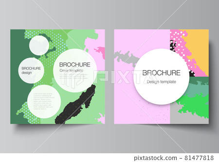 Vector layout of two square covers design templates for brochure, flyer, magazine, cover design, book design, brochure cover. Japanese pattern template. Landscape background decoration in Asian style. 81477818