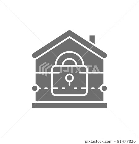House with lock, home security, insurance grey icon. 81477820