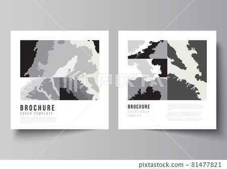 Vector layout of two square format covers design templates for brochure, flyer, magazine, cover design, book design, brochure cover. Landscape background decoration, halftone pattern grunge texture. 81477821