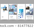 Vector layout of flyer, banner templates for website advertising design, vertical flyer design, website decoration backgrounds. Abstract design project in geometric style with blue squares. 81477822