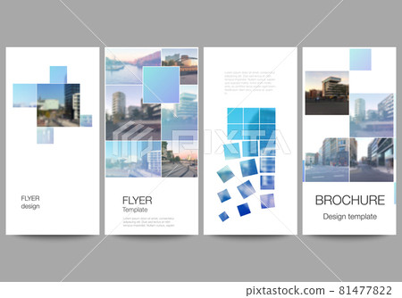 Vector layout of flyer, banner templates for website advertising design, vertical flyer design, website decoration backgrounds. Abstract design project in geometric style with blue squares. 81477822