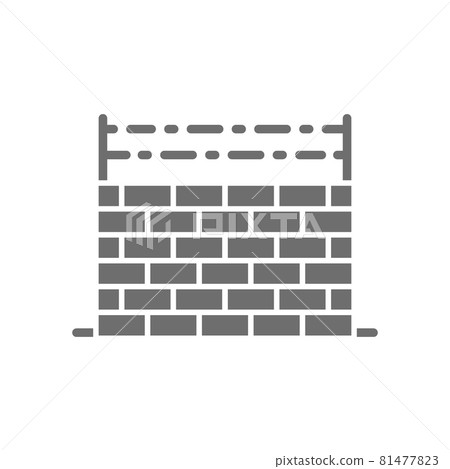 Fence with barbed wire, prison wall grey icon. 81477823
