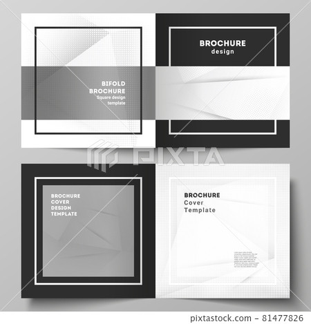Vector layout of two covers templates for square design bifold brochure, flyer, cover design, book design, brochure cover. Halftone effect decoration with dots. Dotted pop art pattern decoration. 81477826