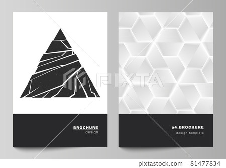 Vector layout of A4 format modern cover mockups design templates for brochure, magazine, flyer, booklet, report. Abstract geometric triangle design background using different triangular style patterns 81477834