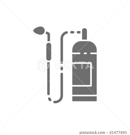 Industrial gas burner, blowtorch, device for gas welding works grey icon. 81477893