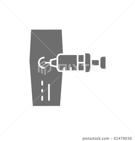 Vaccine injection, syringe in hand grey icon. Vaccine injection, syringe in hand grey icon. 81478030