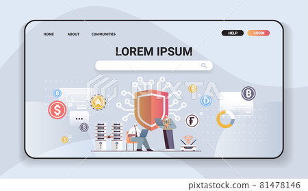 businessmen buying or selling bitcoins online money transfer internet payment cryptocurrency blockchain protection 81478146