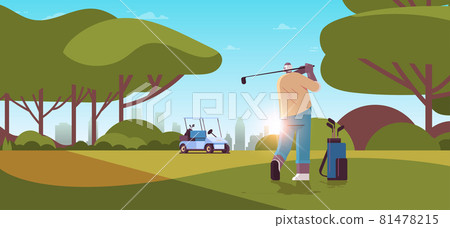 senior man playing golf on green golf course aged african american player taking a shot active old age concept senior man playing golf on green golf course aged african american player taking a shot active old age concept 81478215