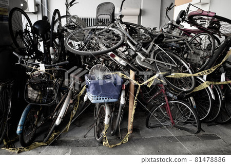 Accumulation of bicycles that are no longer used and left unattended and abandoned Accumulation of bicycles that are no longer used and left unattended and abandoned 81478886