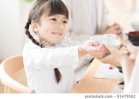 家庭聚餐場景 女孩加飯 家庭聚餐場景 女孩加飯 81479562