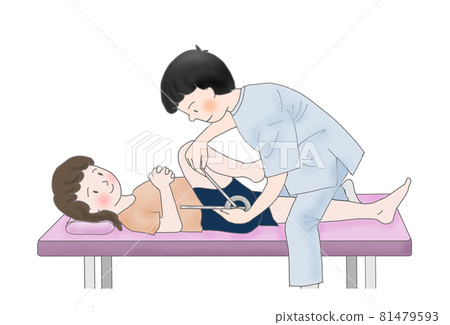 Physical therapist or occupational therapist doing range of motion measurement (ROM measurement) 81479593