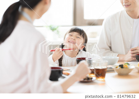 Family girl eating breakfast Family girl eating breakfast 81479632