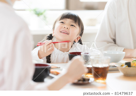 Family girl eating breakfast Family girl eating breakfast 81479637