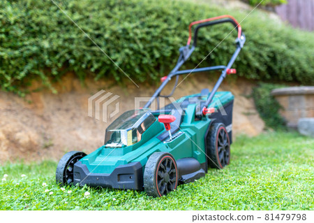 battery electric lawn mowers in the garden 81479798