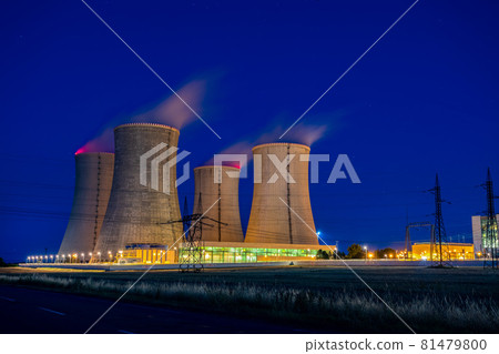 Nuclear Power Station At Night, Dukovany, Czech Republic 81479800