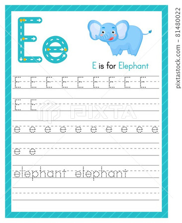 Trace letter E uppercase and lowercase. Alphabet tracing practice preschool worksheet for kids learning English with cute cartoon animal. Activity page for Pre K, kindergarten. Vector illustration Trace letter E uppercase and lowercase. Alphabet tracing practice preschool worksheet for kids learning English with cute cartoon animal. Activity page for Pre K, kindergarten. Vector illustration 81480022