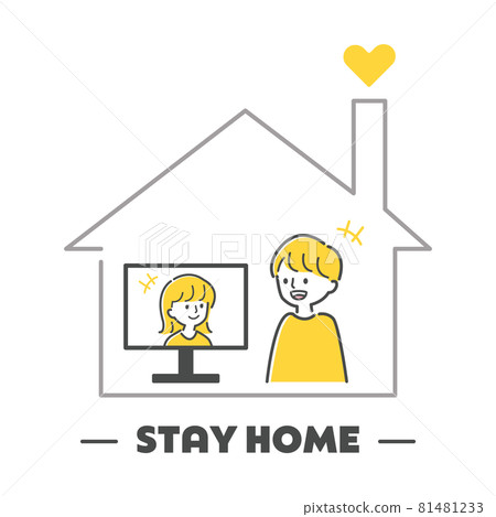 在Stay Home進行視頻聊天的男女 81481233