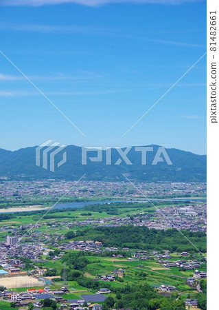 View toward Awa City from Cherry Road, Yoshinogawa City, Tokushima Prefecture 81482661