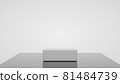3D white square podium for packaging presentation. Product display with white plastic textures, glassy floor and white background. 3d illustration 81484739