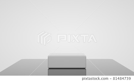 3D white square podium for packaging presentation. Product display with white plastic textures, glassy floor and white background. 3d illustration 81484739