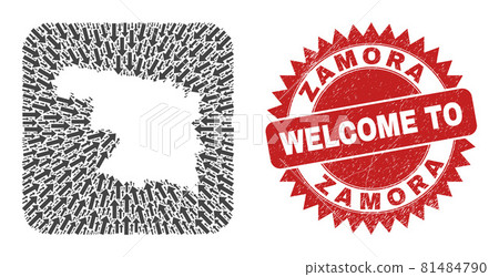 Welcome Rubber Badge and Zamora Province Map Moving Subtracted Mosaic 81484790
