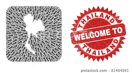 Welcome Scratched Stamp and Thailand Map Motion Inverted Mosaic Welcome Scratched Stamp and Thailand Map Motion Inverted Mosaic 81484891