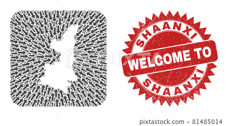 Welcome Rubber Stamp and Shaanxi Province Map Direction Stencil Mosaic Welcome Rubber Stamp and Shaanxi Province Map Direction Stencil Mosaic 81485014