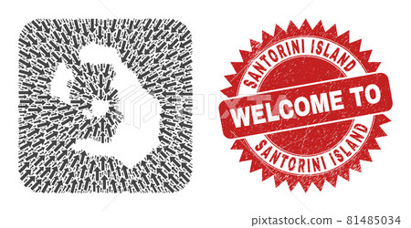 Welcome Grunge Seal and Santorini Island Map Pointing Inverted Mosaic Welcome Grunge Seal and Santorini Island Map Pointing Inverted Mosaic 81485034