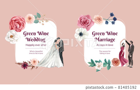 wreath design with green wine wedding concept,watercolor style wreath design with green wine wedding concept,watercolor style 81485192