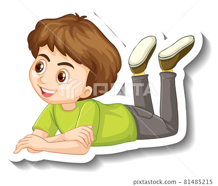 A boy laying pose cartoon character sticker 81485215