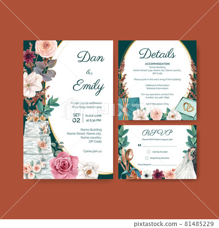 Wedding card template with green wine wedding concept,watercolor style 81485229