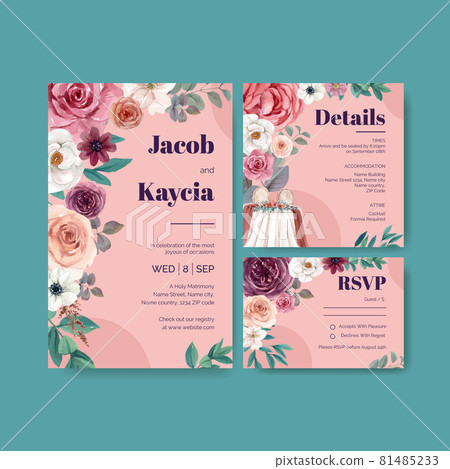 Wedding card template with green wine wedding concept,watercolor style Wedding card template with green wine wedding concept,watercolor style 81485233