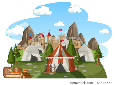 Military medieval camp on white background 81485362