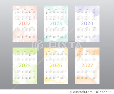 2022 2023 2024 2025 2026 2027 calendar collection with abstract watercolor blob brush strokes. Week starts on Sunday 2022 2023 2024 2025 2026 2027 calendar collection with abstract watercolor blob brush strokes. Week starts on Sunday 81485688