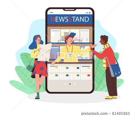 People getting news from mobile app, flat vector illustration isolated. 81485883