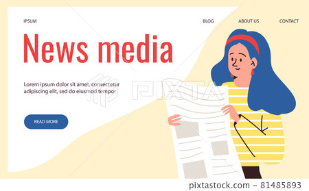 News media website banner with woman reads newspaper flat vector illustration. News media website banner with woman reads newspaper flat vector illustration. 81485893