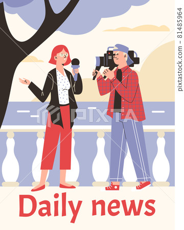 Daily news banner or poster with reporters, flat cartoon vector illustration. Daily news banner or poster with reporters, flat cartoon vector illustration. 81485964
