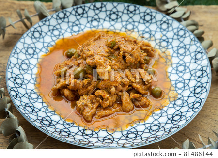 Panaeng curry with pork or Dried red pork coconut curry. Panaeng curry with pork or Dried red pork coconut curry. 81486144