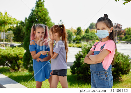 Little child girls wearing mask for protect Little child girls wearing mask for protect 81486583