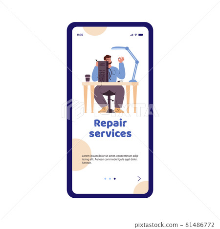Mobile phone app for computer repair service center with professional technicians Mobile phone app for computer repair service center with professional technicians 81486772
