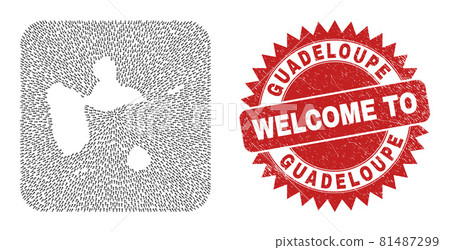 Welcome Grunge Seal and Guadeloupe Map Pointing Stencil Mosaic 81487299