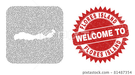 Welcome Rubber Stamp Seal and Flores Island of Indonesia Map Pointing Hole Mosaic Welcome Rubber Stamp Seal and Flores Island of Indonesia Map Pointing Hole Mosaic 81487354