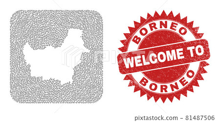 Welcome Watermark Seal and Borneo Map Arrow Stencil Mosaic Welcome Watermark Seal and Borneo Map Arrow Stencil Mosaic 81487506