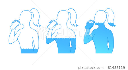 Female silhouettes drinking water with glass Female silhouettes drinking water with glass 81488119