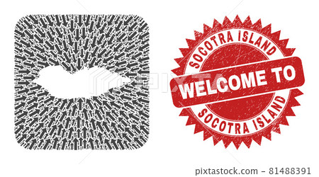Welcome Watermark Seal and Socotra Island Map Arrow Inverted Mosaic 81488391
